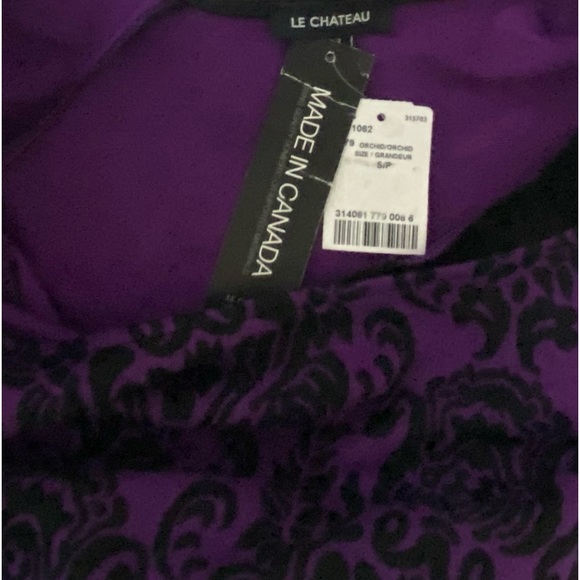 126. LE CHATEAU Mini-Dress - New With Tags - Black & Purple - Size Small - Picture 4 of 5